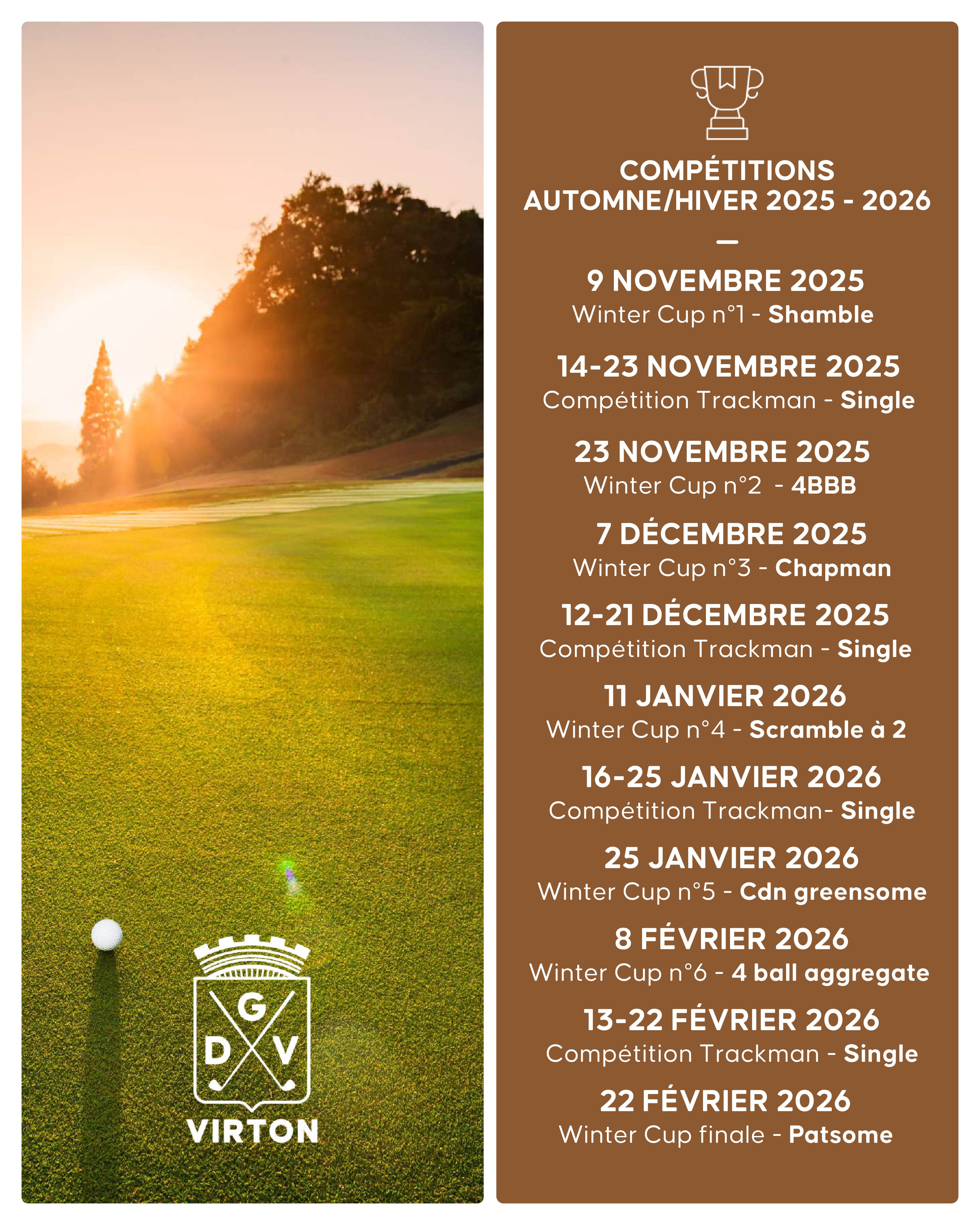 Agenda des compétitions hiver 2025-2026